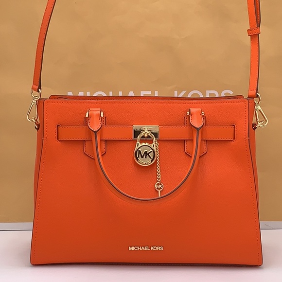 Michael Kors Hamilton Medium Leather Satchel Poppy  color - Picture 2 of 16